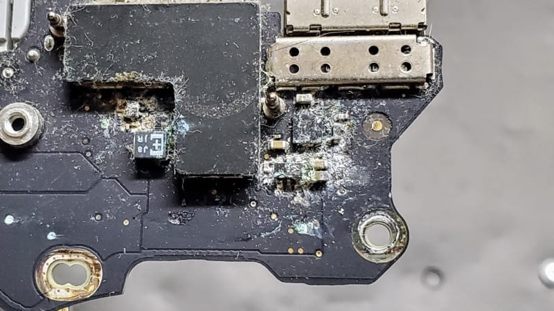 Liquid damaged apple board